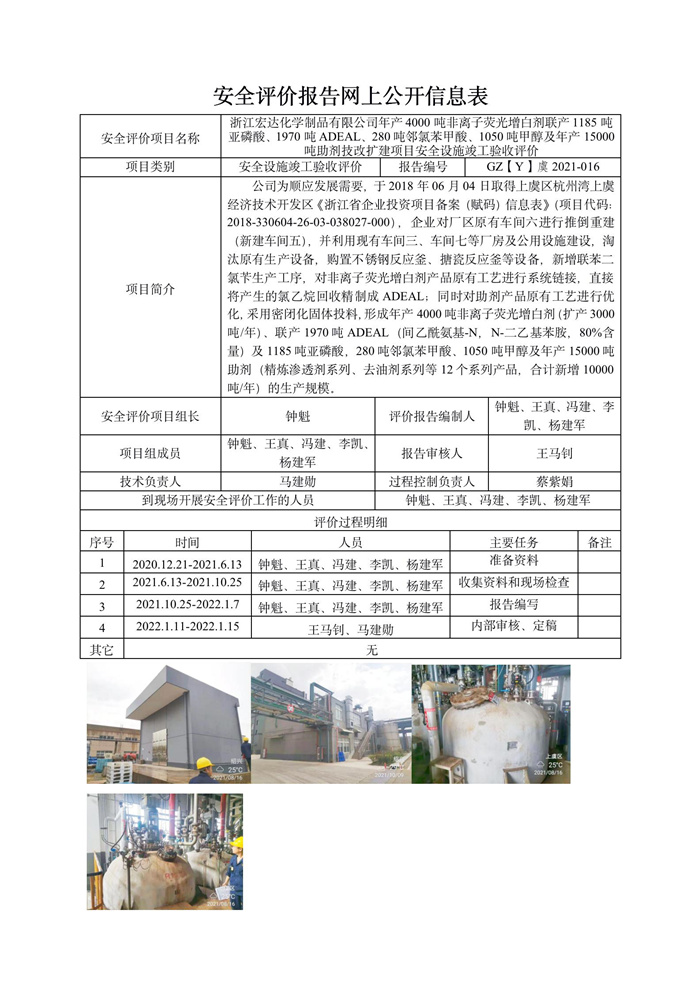 GZ【Y】虞2021-016浙江宏達化學制品有限公司年產(chǎn)4000噸非離子熒光增白劑聯(lián)產(chǎn)1185噸亞磷酸、1970噸ADEAL、280噸鄰氯苯甲酸、1050噸甲醇及年產(chǎn)15000噸助劑技改擴建項目驗收網(wǎng)上信息公開表_01.jpg